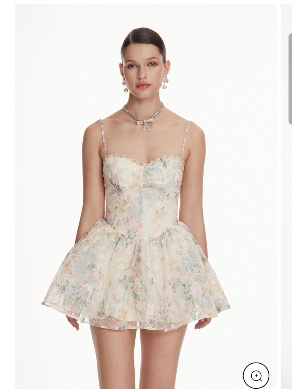 Floral Lace Mini Dress in Cream and Pastel